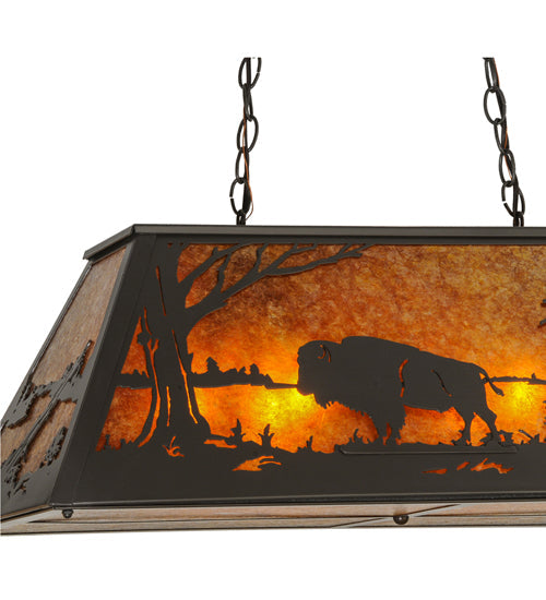 Meyda Lighting Buffalo at Lake 33" 6-Light Timeless Bronze Island Pendant Light With Amber Mica Shade Glass