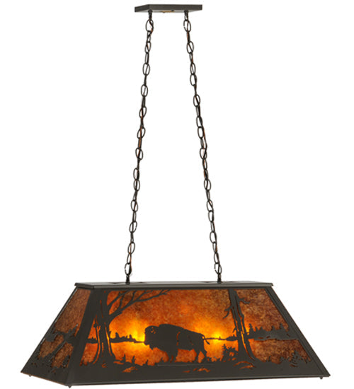 Meyda Lighting Buffalo at Lake 33" 6-Light Timeless Bronze Island Pendant Light With Amber Mica Shade Glass