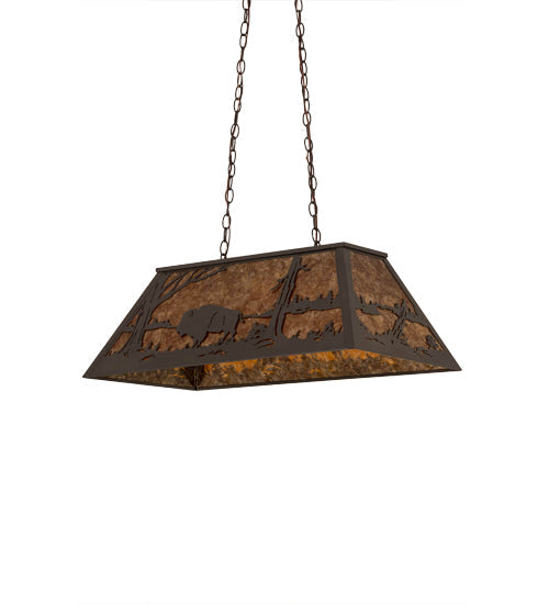 Meyda Lighting Buffalo at Lake 33" 6-Light Timeless Bronze Island Pendant Light With Amber Mica Shade Glass