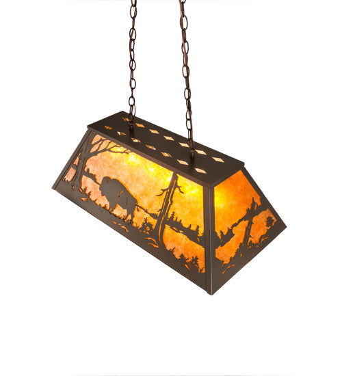 Meyda Lighting Buffalo at Lake 33" 6-Light Timeless Bronze Island Pendant Light With Amber Mica Shade Glass