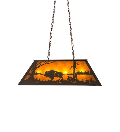 Meyda Lighting Buffalo at Lake 33" 6-Light Timeless Bronze Island Pendant Light With Amber Mica Shade Glass
