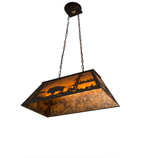 Meyda Lighting Buffalo at Lake 33" 6-Light Timeless Bronze Island Pendant Light With Amber Mica Shade Glass