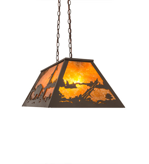 Meyda Lighting Buffalo at Lake 33" 6-Light Timeless Bronze Island Pendant Light With Amber Mica Shade Glass