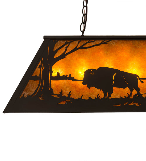Meyda Lighting Buffalo at Lake 33" 6-Light Timeless Bronze Island Pendant Light With Amber Mica Shade Glass