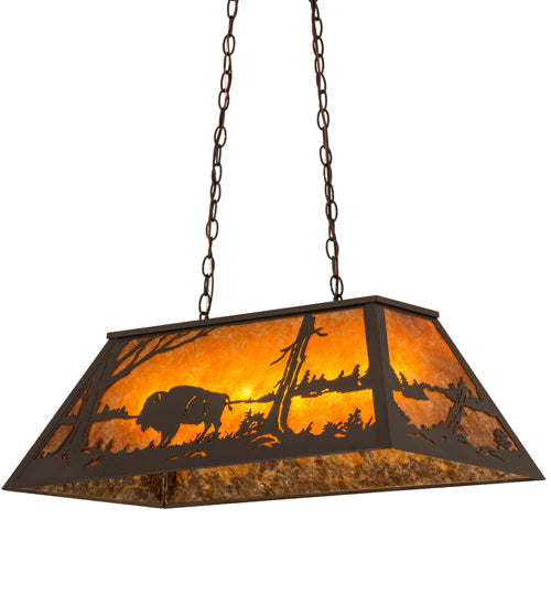 Meyda Lighting Buffalo at Lake 33" 6-Light Timeless Bronze Island Pendant Light With Amber Mica Shade Glass