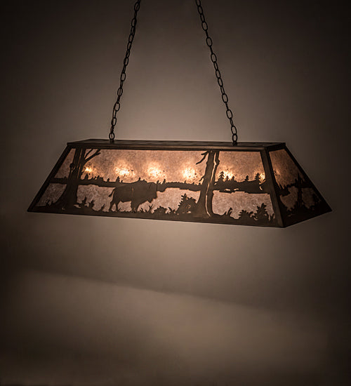 Meyda Lighting Buffalo at Lake 48" 6-Light Antique Copper Island Pendant Light With Silver Mica Shade Glass