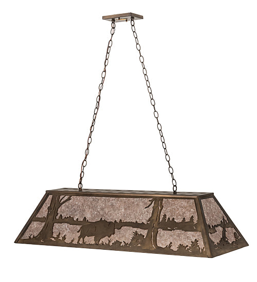 Meyda Lighting Buffalo at Lake 48" 6-Light Antique Copper Island Pendant Light With Silver Mica Shade Glass