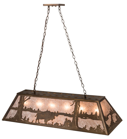 Meyda Lighting Buffalo at Lake 48" 6-Light Antique Copper Island Pendant Light With Silver Mica Shade Glass