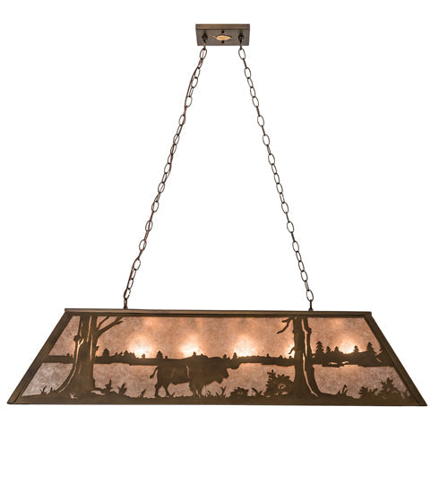 Meyda Lighting Buffalo at Lake 48" 6-Light Antique Copper Island Pendant Light With Silver Mica Shade Glass
