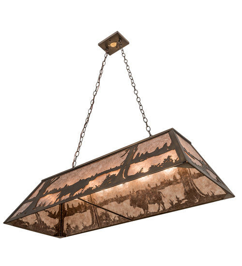 Meyda Lighting Buffalo at Lake 48" 6-Light Antique Copper Island Pendant Light With Silver Mica Shade Glass
