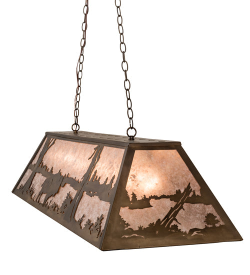 Meyda Lighting Buffalo at Lake 48" 6-Light Antique Copper Island Pendant Light With Silver Mica Shade Glass