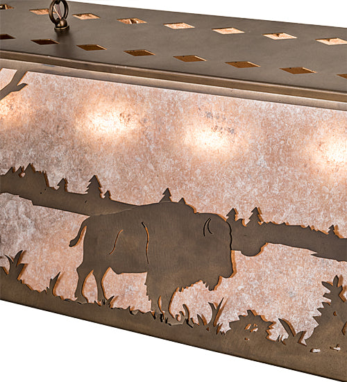 Meyda Lighting Buffalo at Lake 48" 6-Light Antique Copper Island Pendant Light With Silver Mica Shade Glass