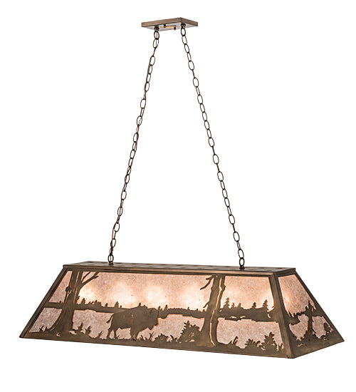 Meyda Lighting Buffalo at Lake 48" 6-Light Antique Copper Island Pendant Light With Silver Mica Shade Glass
