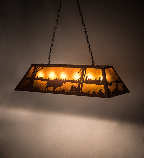 Meyda Lighting Buffalo at Lake 48" 6-Light Rust Island Pendant Light With Amber Mica Shade Glass
