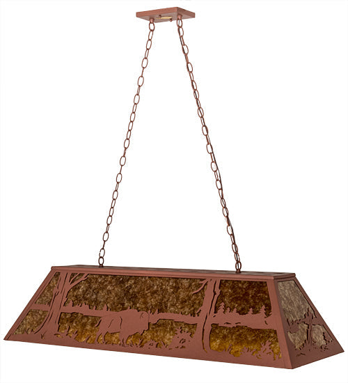Meyda Lighting Buffalo at Lake 48" 6-Light Rust Island Pendant Light With Amber Mica Shade Glass