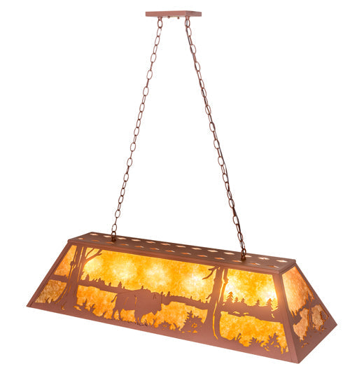 Meyda Lighting Buffalo at Lake 48" 6-Light Rust Island Pendant Light With Amber Mica Shade Glass