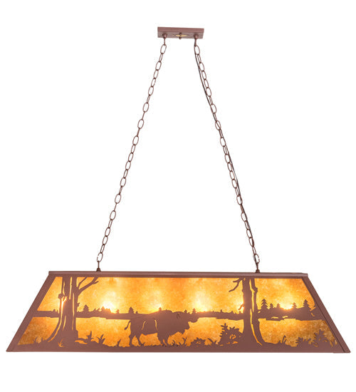 Meyda Lighting Buffalo at Lake 48" 6-Light Rust Island Pendant Light With Amber Mica Shade Glass