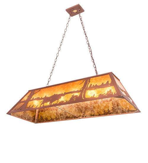 Meyda Lighting Buffalo at Lake 48" 6-Light Rust Island Pendant Light With Amber Mica Shade Glass
