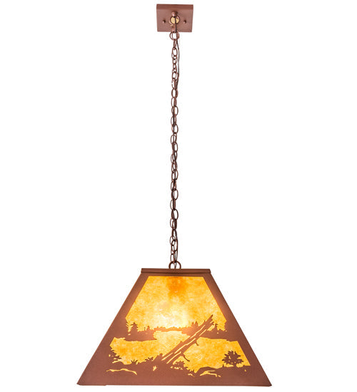 Meyda Lighting Buffalo at Lake 48" 6-Light Rust Island Pendant Light With Amber Mica Shade Glass