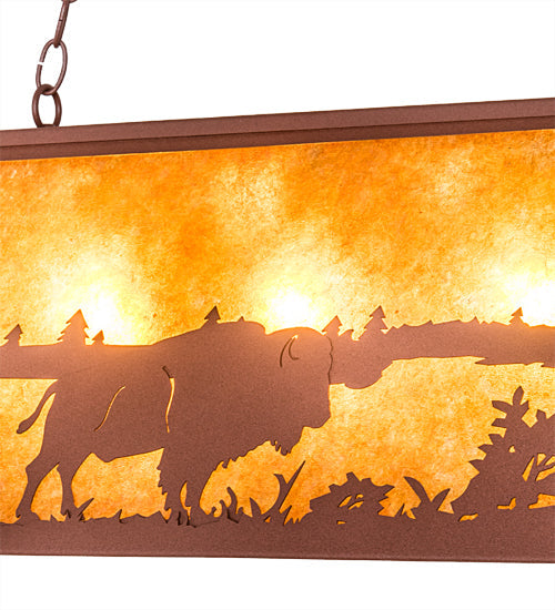 Meyda Lighting Buffalo at Lake 48" 6-Light Rust Island Pendant Light With Amber Mica Shade Glass