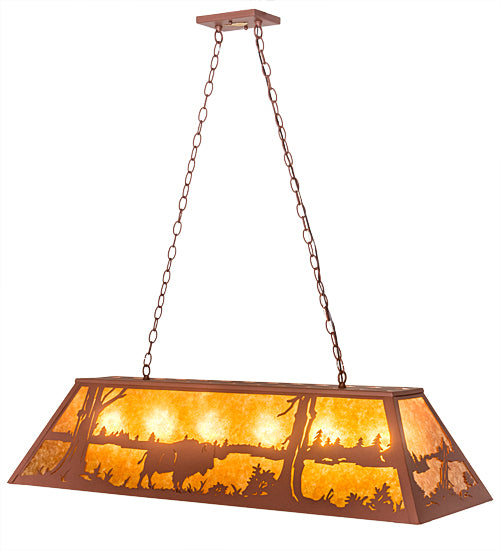 Meyda Lighting Buffalo at Lake 48" 6-Light Rust Island Pendant Light With Amber Mica Shade Glass