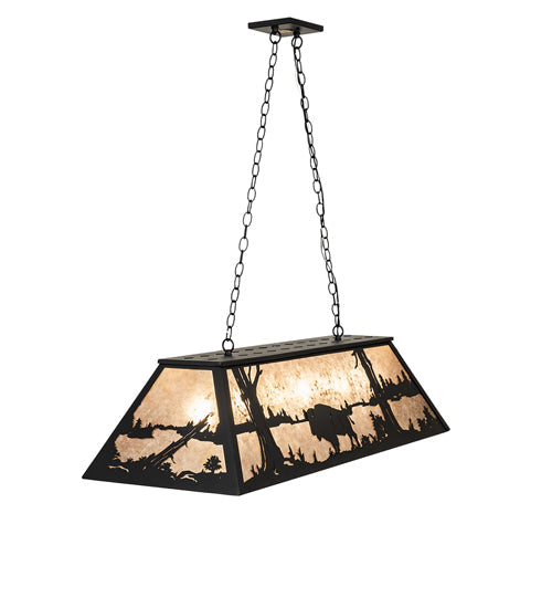 Meyda Lighting Buffalo at Lake 48" 6-Light Textured Black Island Pendant Light With Silver Mica Shade Glass