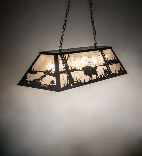 Meyda Lighting Buffalo at Lake 48" 6-Light Textured Black Island Pendant Light With Silver Mica Shade Glass