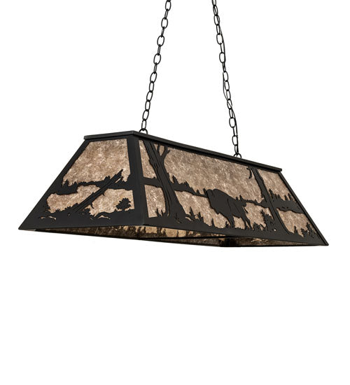 Meyda Lighting Buffalo at Lake 48" 6-Light Textured Black Island Pendant Light With Silver Mica Shade Glass
