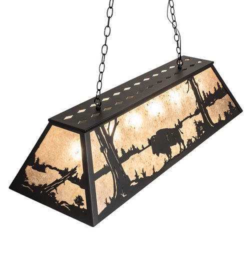 Meyda Lighting Buffalo at Lake 48" 6-Light Textured Black Island Pendant Light With Silver Mica Shade Glass