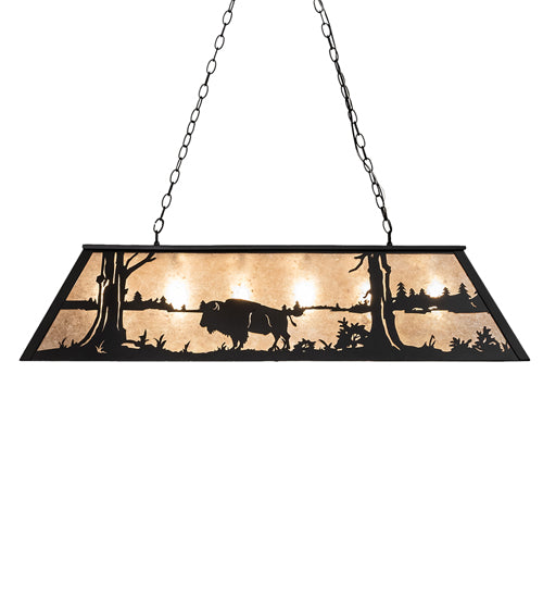Meyda Lighting Buffalo at Lake 48" 6-Light Textured Black Island Pendant Light With Silver Mica Shade Glass