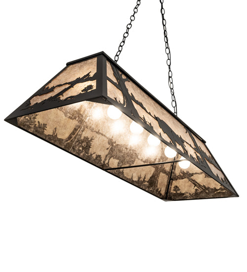 Meyda Lighting Buffalo at Lake 48" 6-Light Textured Black Island Pendant Light With Silver Mica Shade Glass