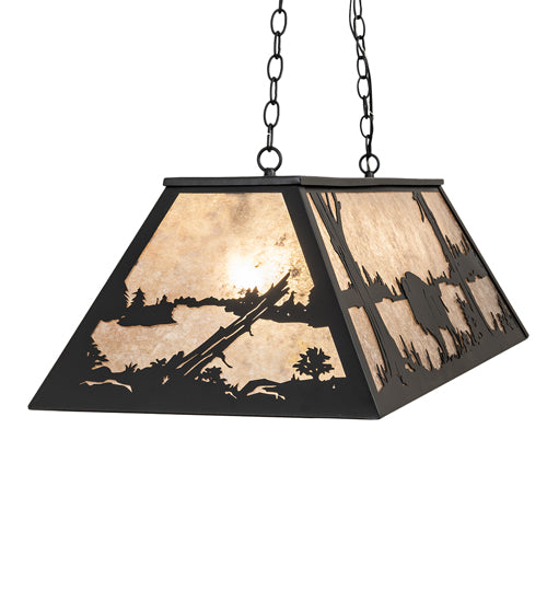 Meyda Lighting Buffalo at Lake 48" 6-Light Textured Black Island Pendant Light With Silver Mica Shade Glass