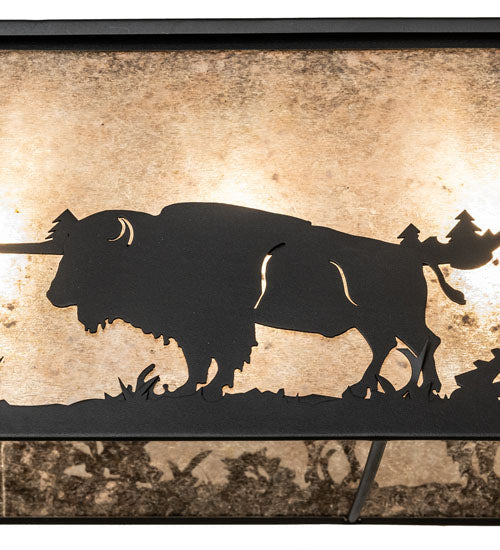 Meyda Lighting Buffalo at Lake 48" 6-Light Textured Black Island Pendant Light With Silver Mica Shade Glass
