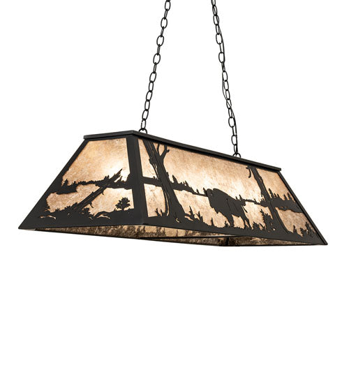 Meyda Lighting Buffalo at Lake 48" 6-Light Textured Black Island Pendant Light With Silver Mica Shade Glass