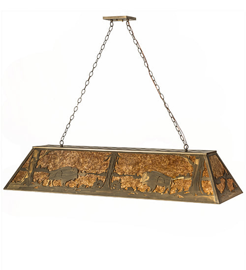 Meyda Lighting Buffalo at Lake 60" 9-Light Antique Copper Island Pendant Light With Amber Mica Shade Glass