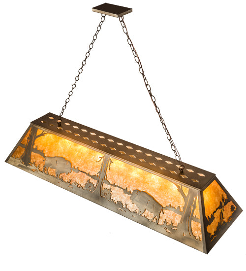Meyda Lighting Buffalo at Lake 60" 9-Light Antique Copper Island Pendant Light With Amber Mica Shade Glass