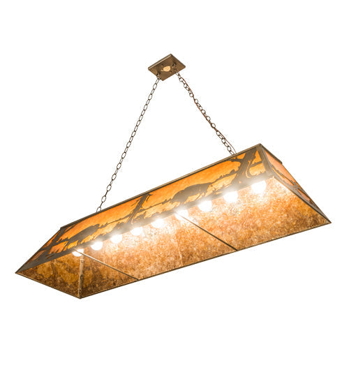 Meyda Lighting Buffalo at Lake 60" 9-Light Antique Copper Island Pendant Light With Amber Mica Shade Glass