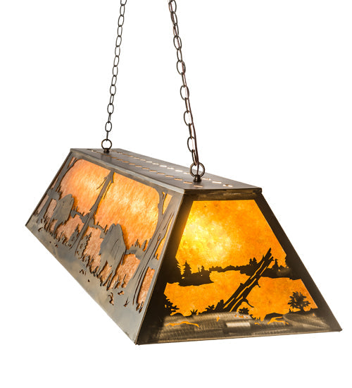 Meyda Lighting Buffalo at Lake 60" 9-Light Antique Copper Island Pendant Light With Amber Mica Shade Glass
