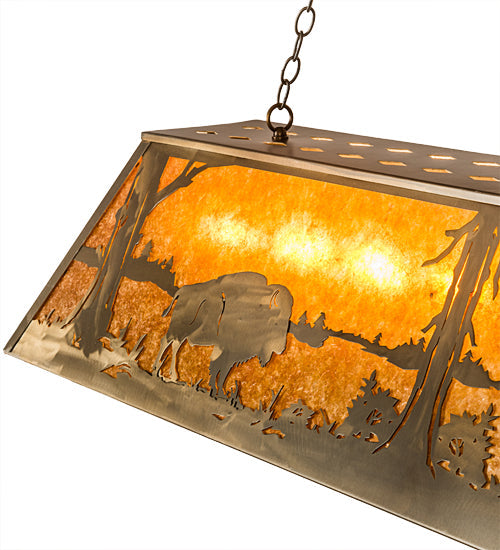 Meyda Lighting Buffalo at Lake 60" 9-Light Antique Copper Island Pendant Light With Amber Mica Shade Glass