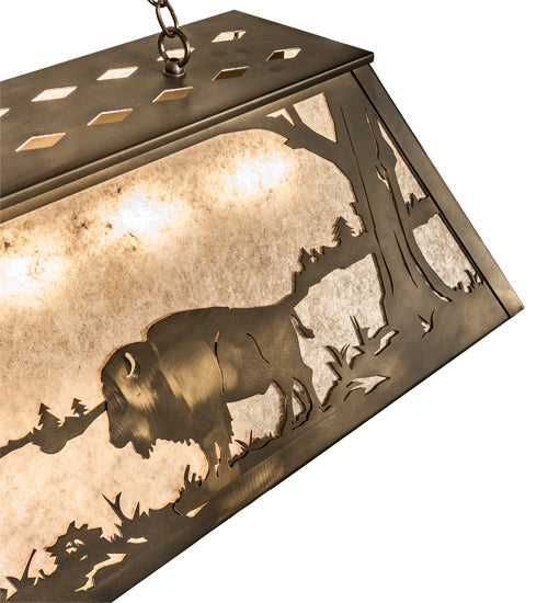 Meyda Lighting Buffalo at Lake 60" 9-Light Antique Copper Island Pendant Light With Silver Mica Shade Glass
