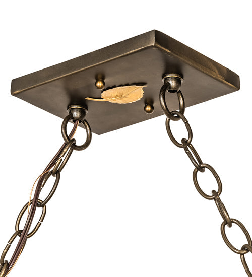 Meyda Lighting Buffalo at Lake 60" 9-Light Antique Copper Island Pendant Light With Silver Mica Shade Glass