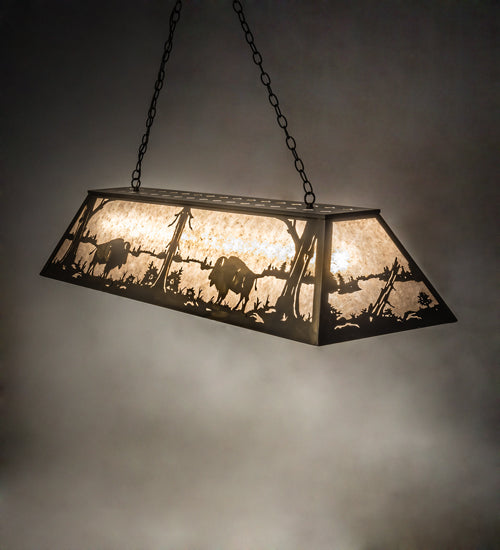 Meyda Lighting Buffalo at Lake 60" 9-Light Antique Copper Island Pendant Light With Silver Mica Shade Glass