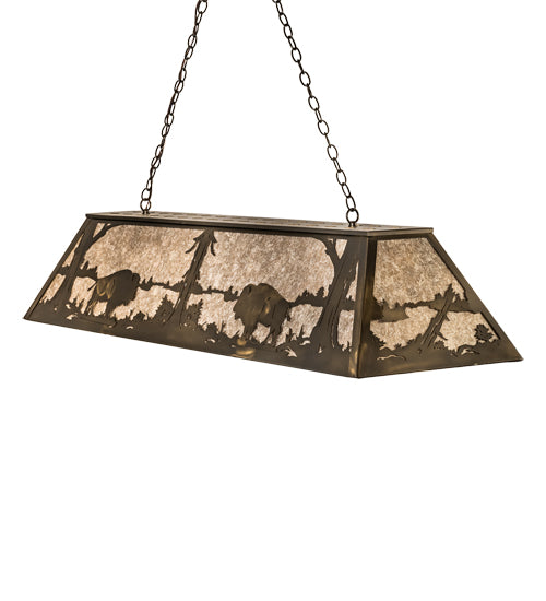 Meyda Lighting Buffalo at Lake 60" 9-Light Antique Copper Island Pendant Light With Silver Mica Shade Glass