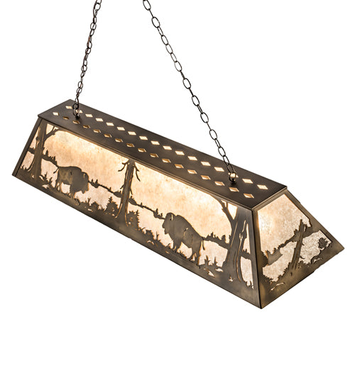 Meyda Lighting Buffalo at Lake 60" 9-Light Antique Copper Island Pendant Light With Silver Mica Shade Glass