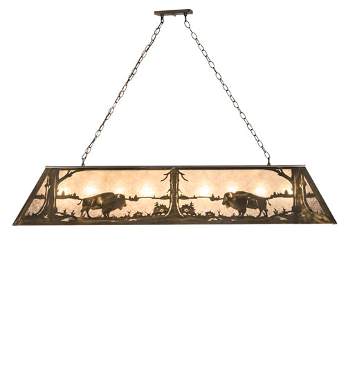 Meyda Lighting Buffalo at Lake 60" 9-Light Antique Copper Island Pendant Light With Silver Mica Shade Glass