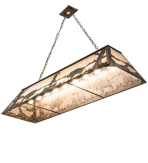 Meyda Lighting Buffalo at Lake 60" 9-Light Antique Copper Island Pendant Light With Silver Mica Shade Glass