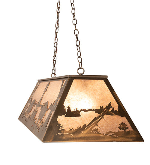 Meyda Lighting Buffalo at Lake 60" 9-Light Antique Copper Island Pendant Light With Silver Mica Shade Glass