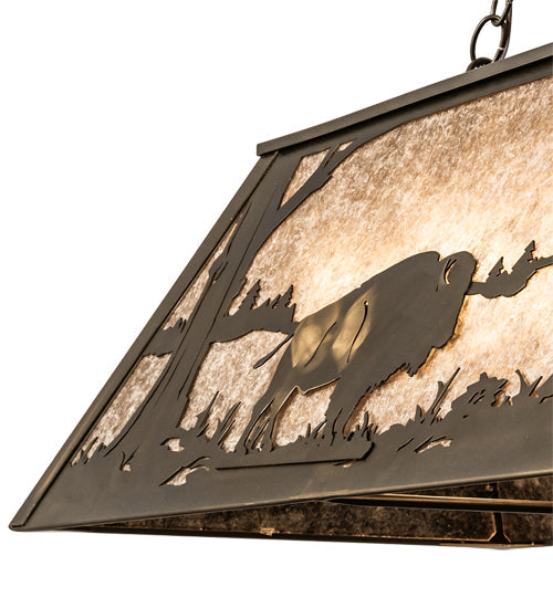 Meyda Lighting Buffalo at Lake 60" 9-Light Antique Copper Island Pendant Light With Silver Mica Shade Glass