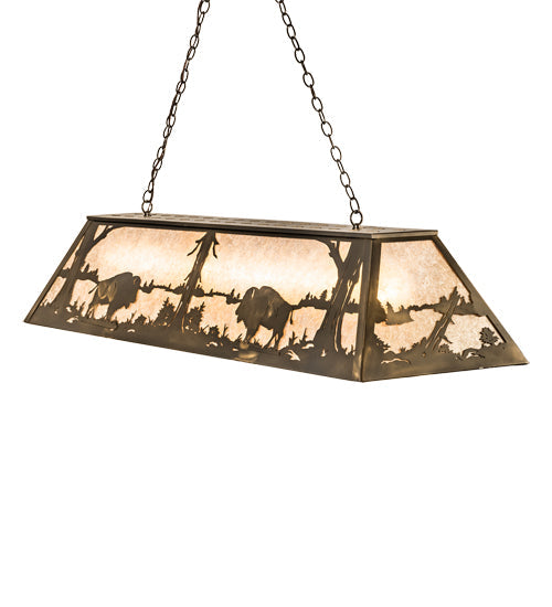 Meyda Lighting Buffalo at Lake 60" 9-Light Antique Copper Island Pendant Light With Silver Mica Shade Glass