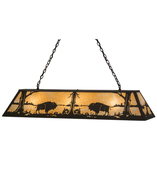 Meyda Lighting Buffalo at Lake 60" 9-Light Timeless Bronze Island Pendant Light With Beige Art Shade Glass